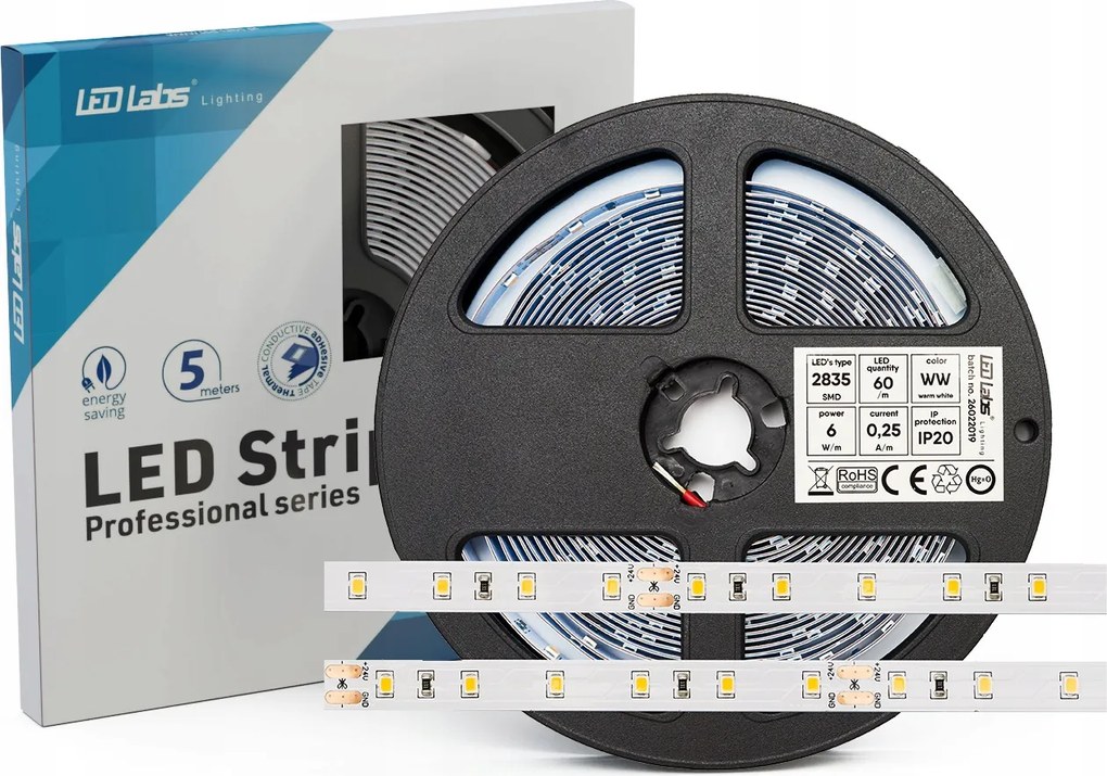 Led szalag LL24V 300LED 3000K 6W Ra80 IP65HS 3LG 5M