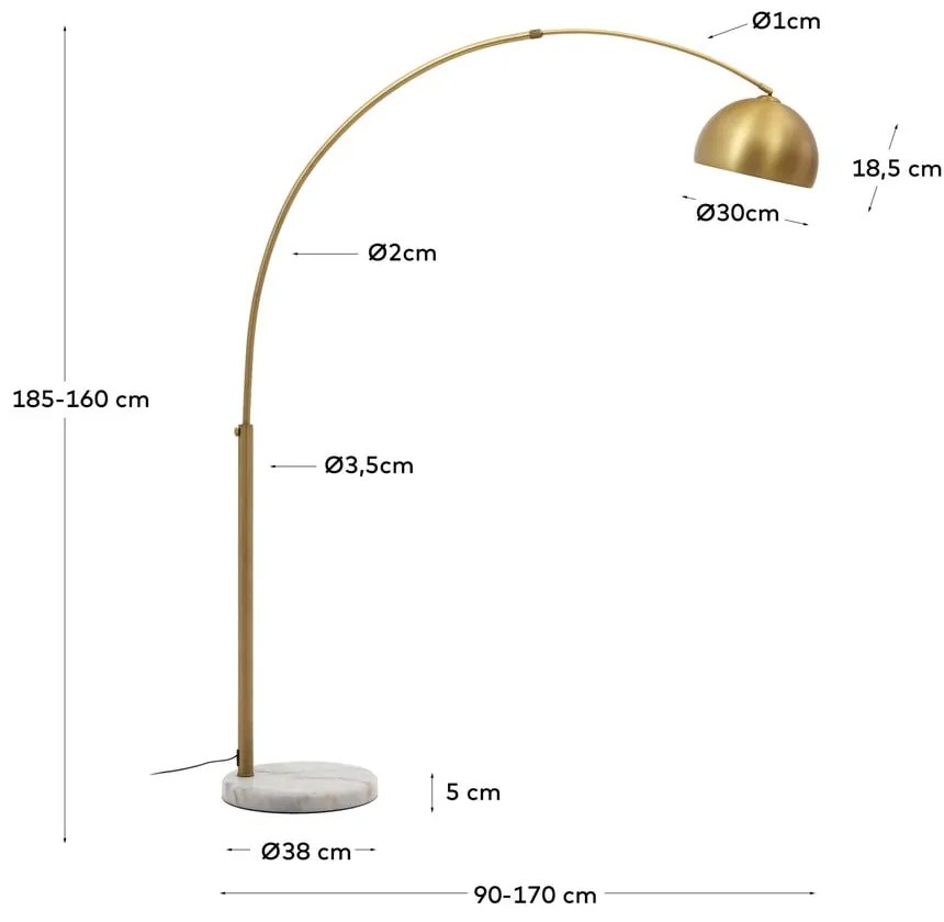 Aranyszínű állólámpa fém búrával (magasság 185 cm) Madali – Kave Home
