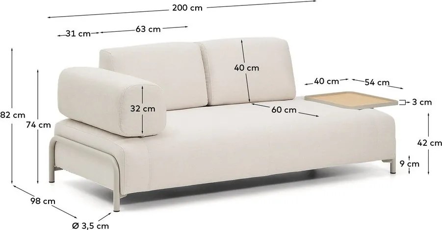 Bézs zsenília moduláris kanapé 220 cm Compo – Kave Home