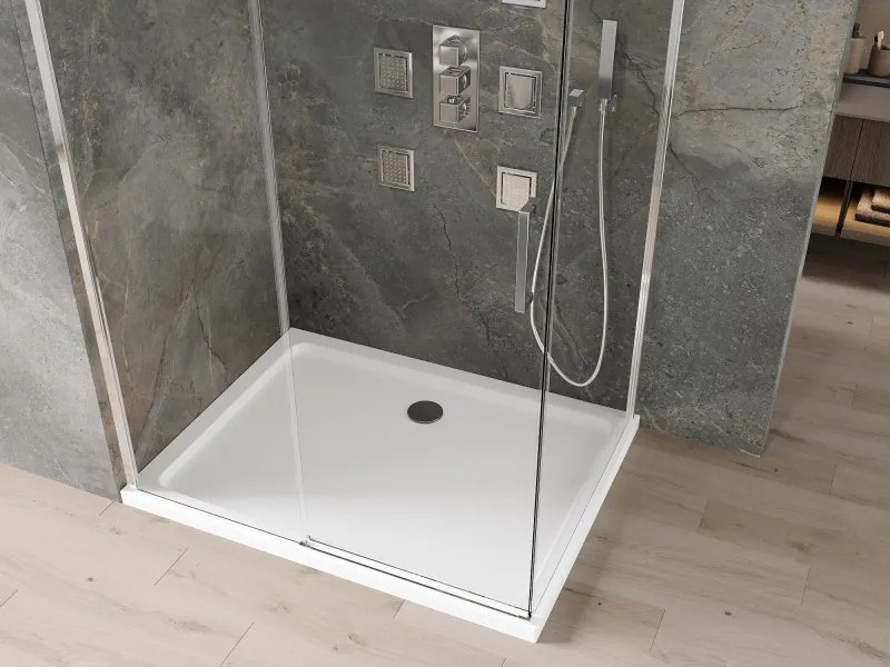 Mexen Omega 120 x 70 cm-es tolóajtós zuhanykabin, átlátszó, króm + Flat zuhanytálca - 825-120-070-01-00-4010