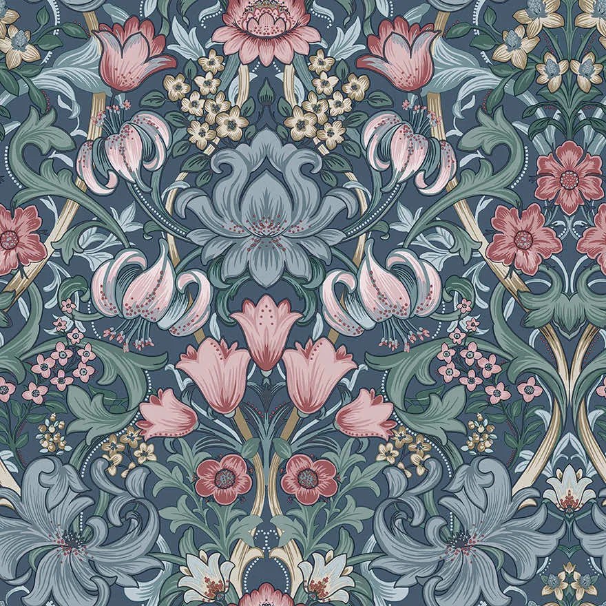 Holden Decor Tales of the Manor Fleurmont kék-lila damaszt mintás vlies tapéta – 91903