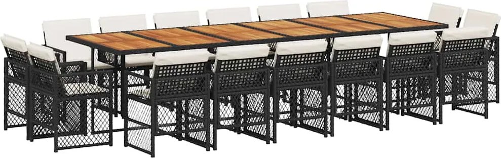 vidaXL 17 részes fekete polyrattan kerti étkezőgarnitúra párnákkal