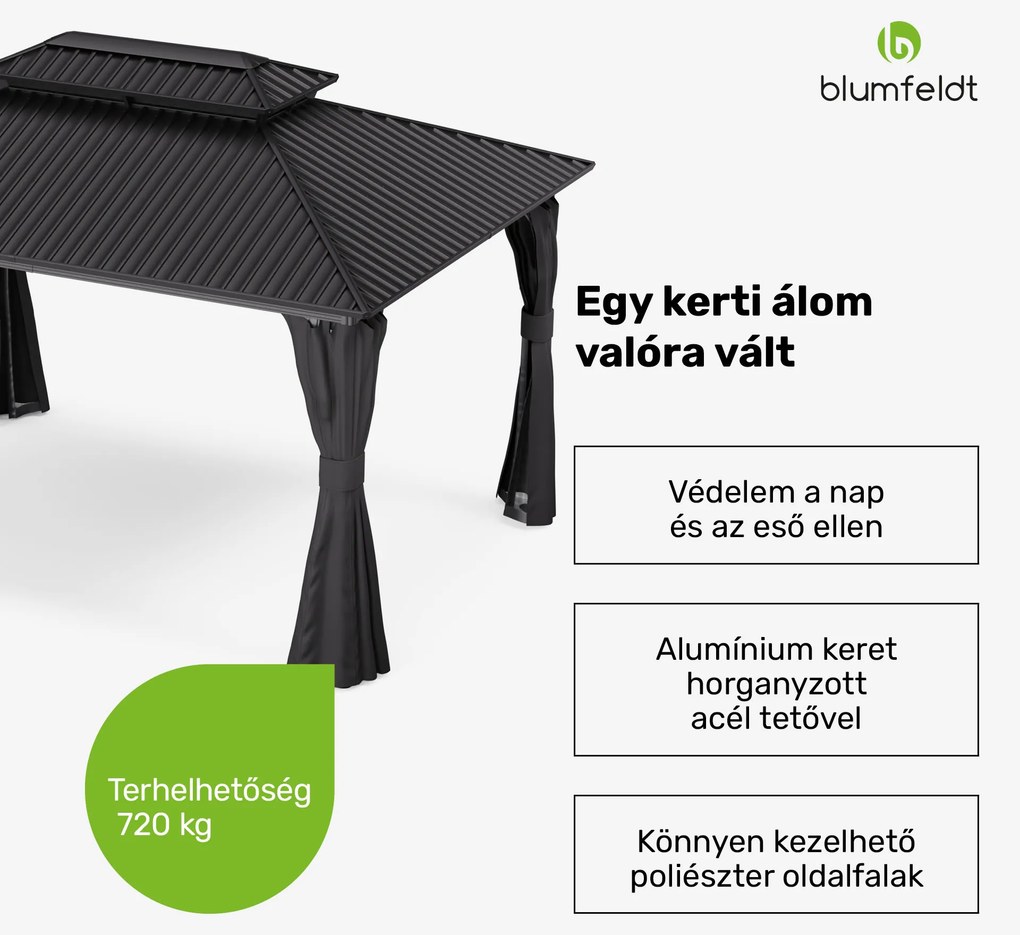 Blumfeldt ShadeFortress, pergola, 4 x 3 m, horganyzott acél tető, véd a nap, eső és a szél ellen