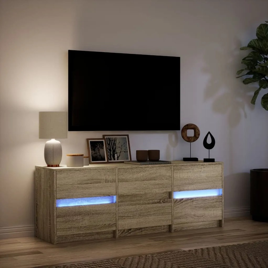 sonoma tölgy színű szerelt fa LED-es TV-szekrény 140x34x50 cm