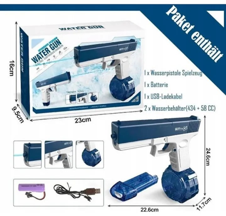 Glock Elektromos vízipisztoly gyerekeknek, Sygna, készlet 2 tartállyal, 434 CC + 58 CC