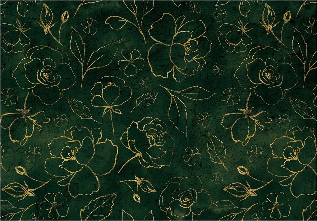 Fotótapéta Arany virágok sötétzöld háttérrel 254x184 Elegancia +ragasztó