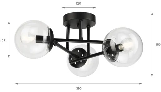 Brilagi - Felületre szerelhető csillár MALIVA 3xE14/15W/230V fekete/átlátszó