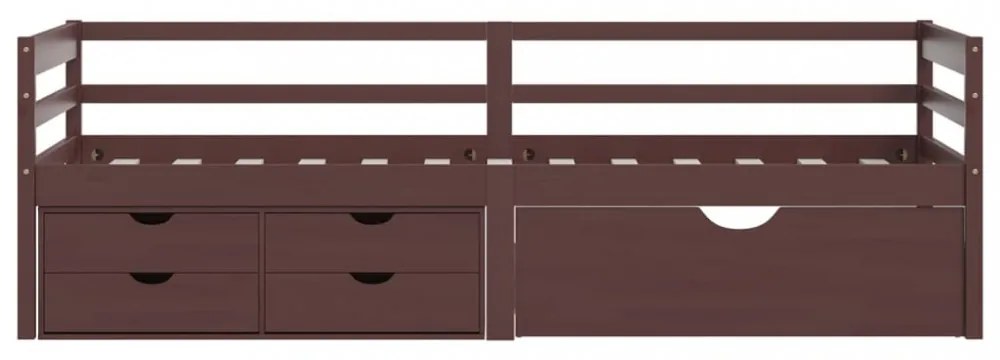 sötétbarna fenyőfa ágykeret fiókokkal és szekrénnyel 90x200 cm