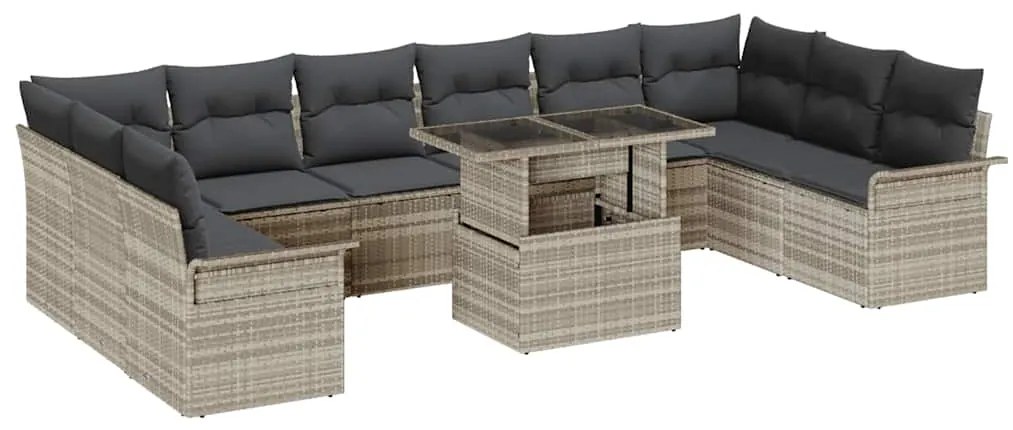 vidaXL Kerti Kanapé Szett párnával 11 pcs Világosszürke Poly Rattan