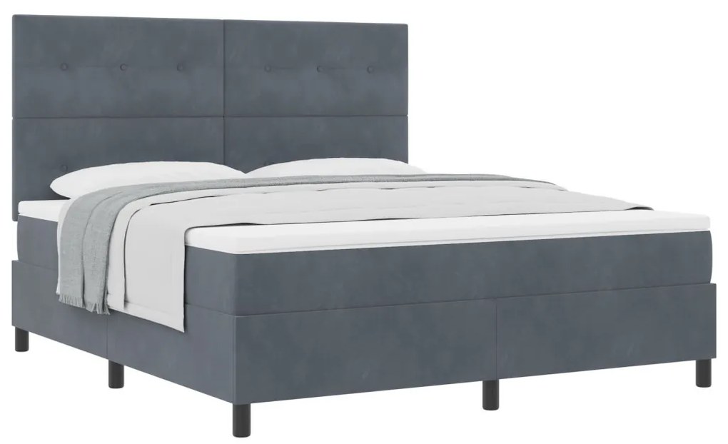 Boxspring Ágy Matraccal Sötétszürke Szuper King Velúr