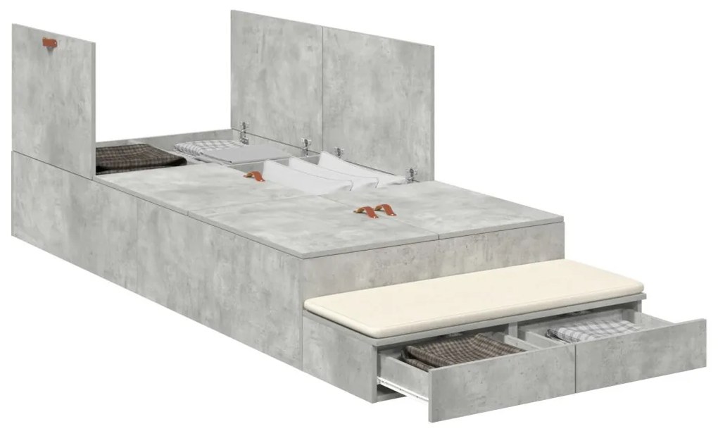 Ágykeret tárolóval Beton Szürke 226.5 x 75 x 31.5 cm Faanyag