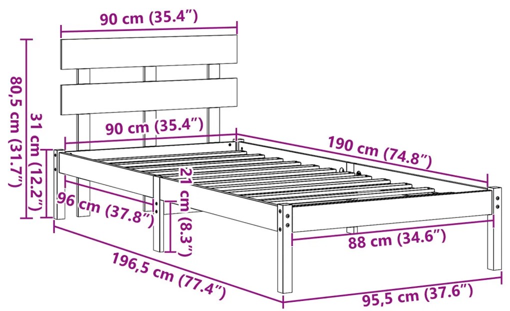 vidaXL Ágykeret fejtámlával Barna 90 x 190 cm Tömör fenyőfa