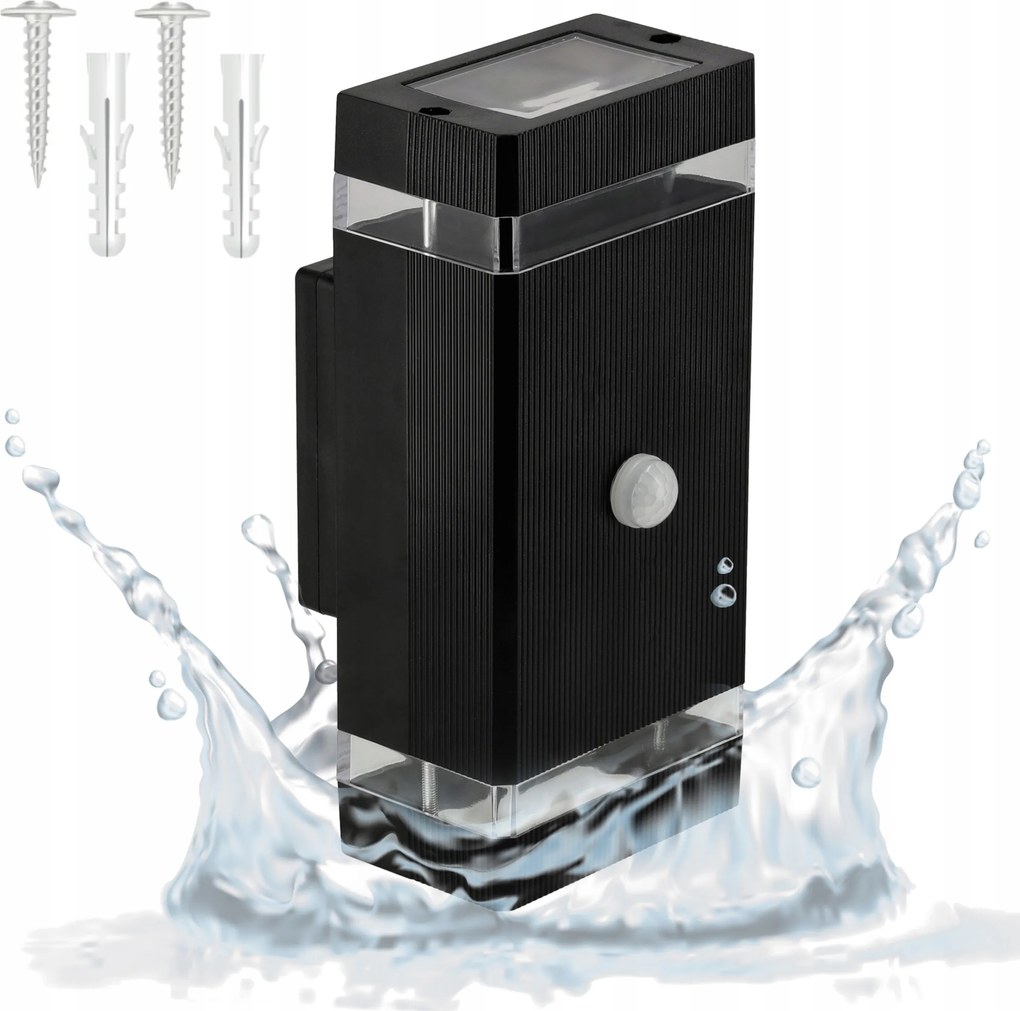 Kültéri LED-es homlokzati lámpa mozgás- és alkonyérzékelővel 2x GU10 Pir