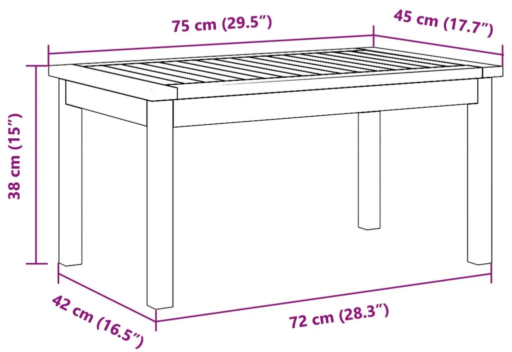 Kávézóasztal 75x40x38 cm Tömör akácfából