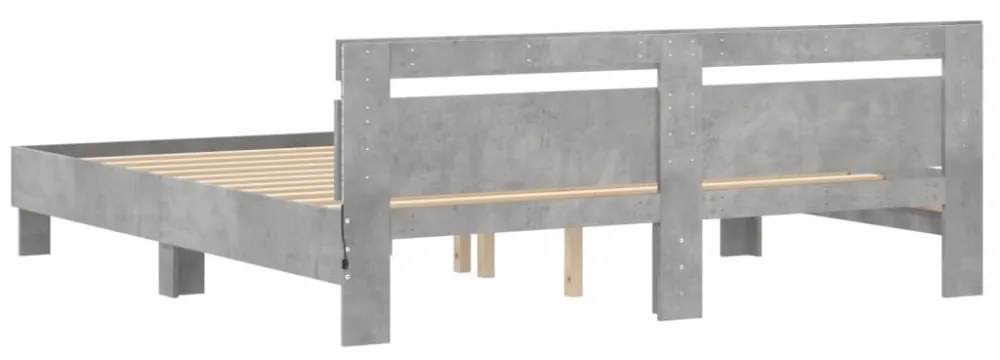 betonszürke ágykeret fejtámlával és LED-del 160 x 200 cm