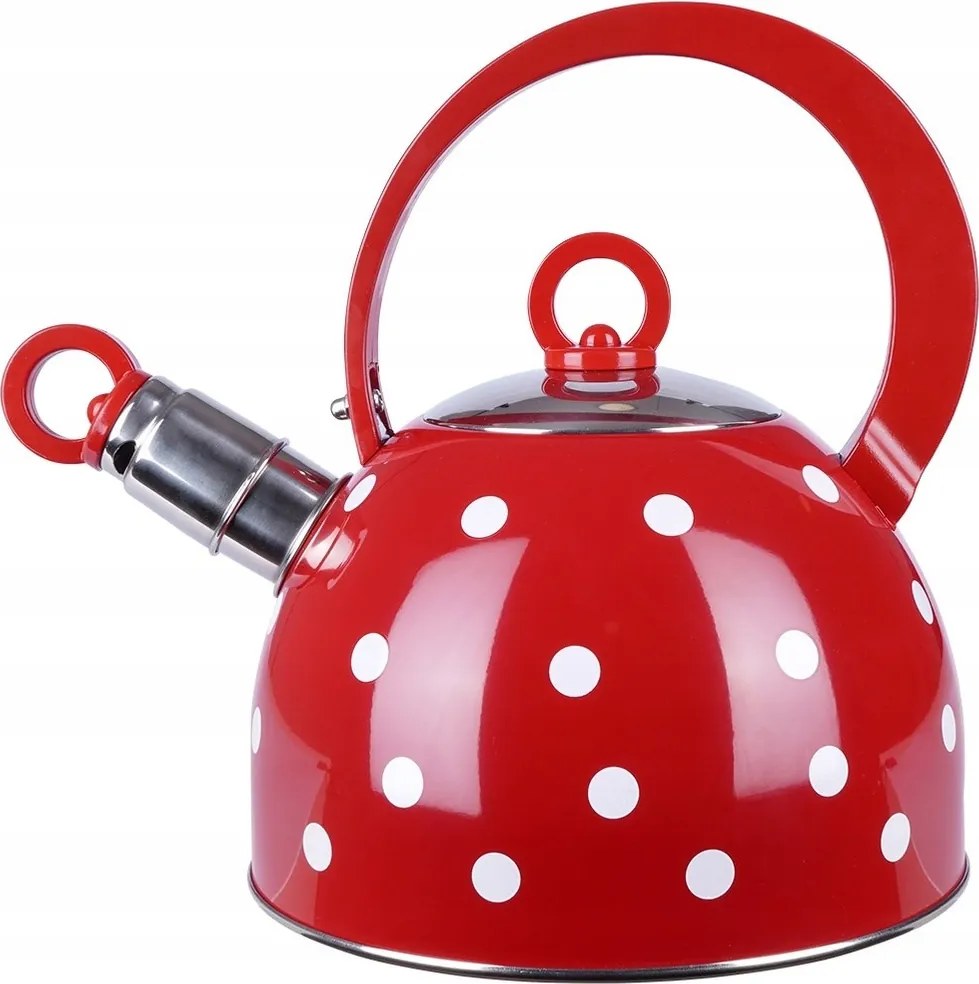 Vízforraló Piros Fehér Pöttyös acél vízforraló síp