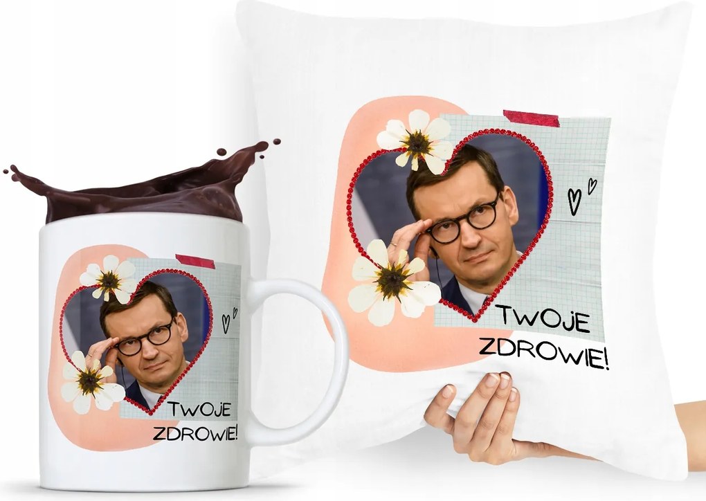 Párna Bögre Szett Ajándék Mateusz Morawiecki nyomott mintával