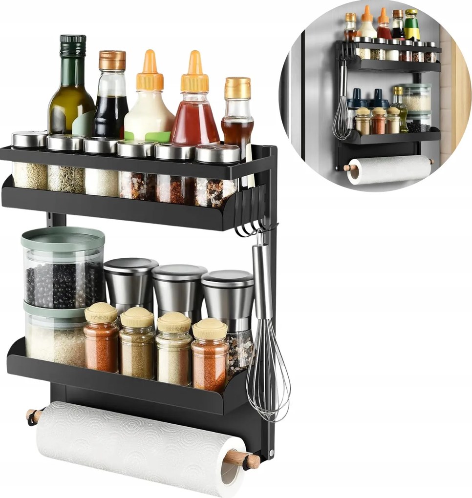 Mágneses Polc Hűtőszekrényhez Fűszertartó Polc 2 Db 4 Akasztóval