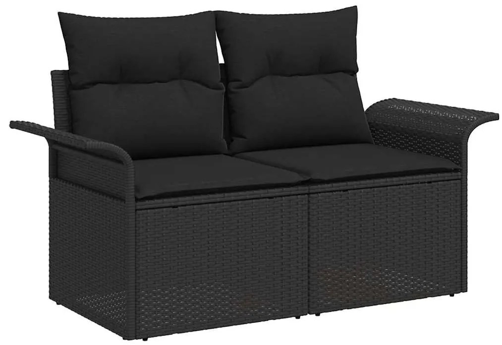 vidaXL Kerti Kanapé Szett párnával tárolóval 6 pcs Fekete Poli rattan