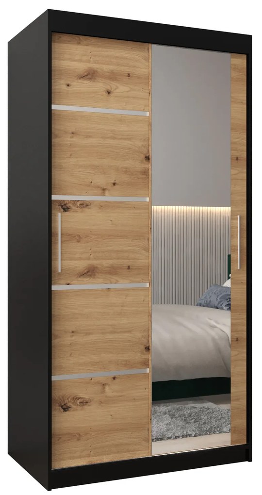 Ruhásszekrény 120 cm tükörrel Verika 2 120 (fekete + artisan tölgy). 1064191