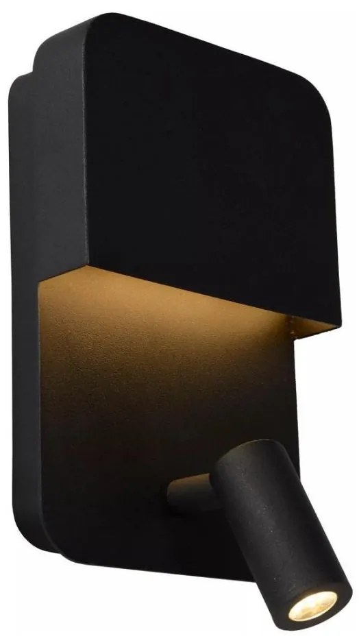 Lucide 79200/08/30 - BOXER LED fali lámpa 5W/230V + 5W USB, fekete