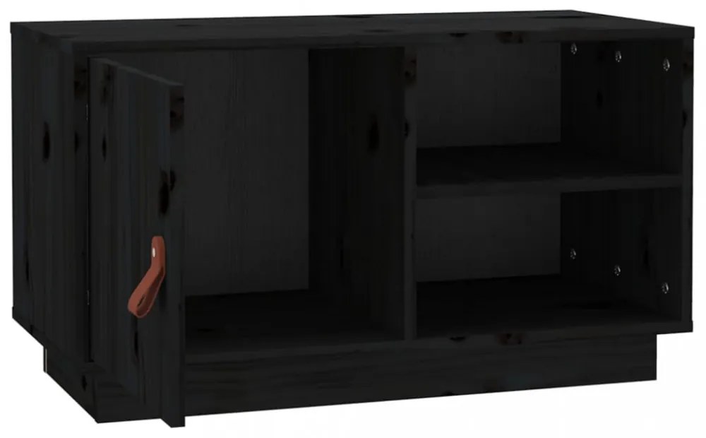 fekete tömör fenyőfa TV-szekrény 70 x 34 x 40 cm