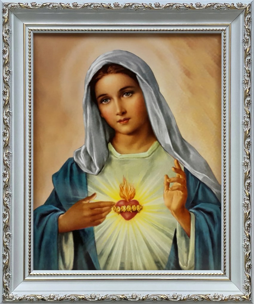 Vászonkép 31x26 Mária Szíve Fehér Díszített Keret