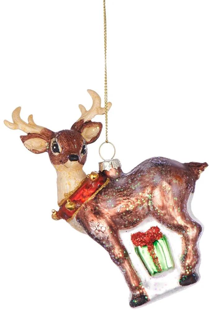 HANG ON üveg karácsonyfadísz szarvas csengővel 14cm