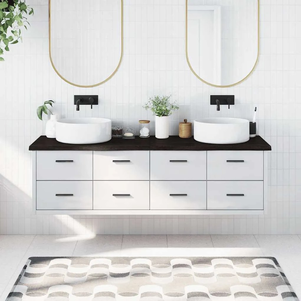 sötétbarna kezelt tömör fa fürdőszobai pult 180x50x(2-4) cm