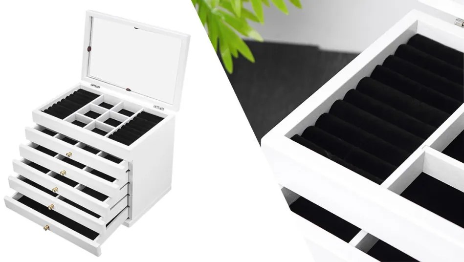 6 rekeszes ékszertartó, fehér