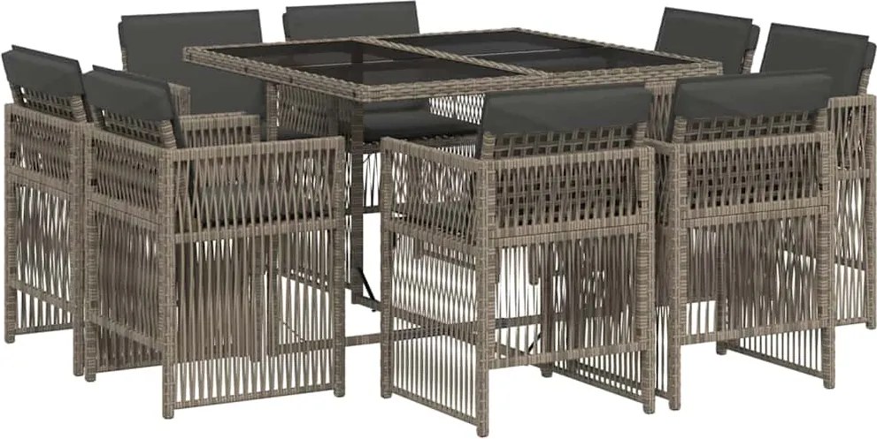 vidaXL 9 részes szürke polyrattan kerti étkezőgarnitúra párnával