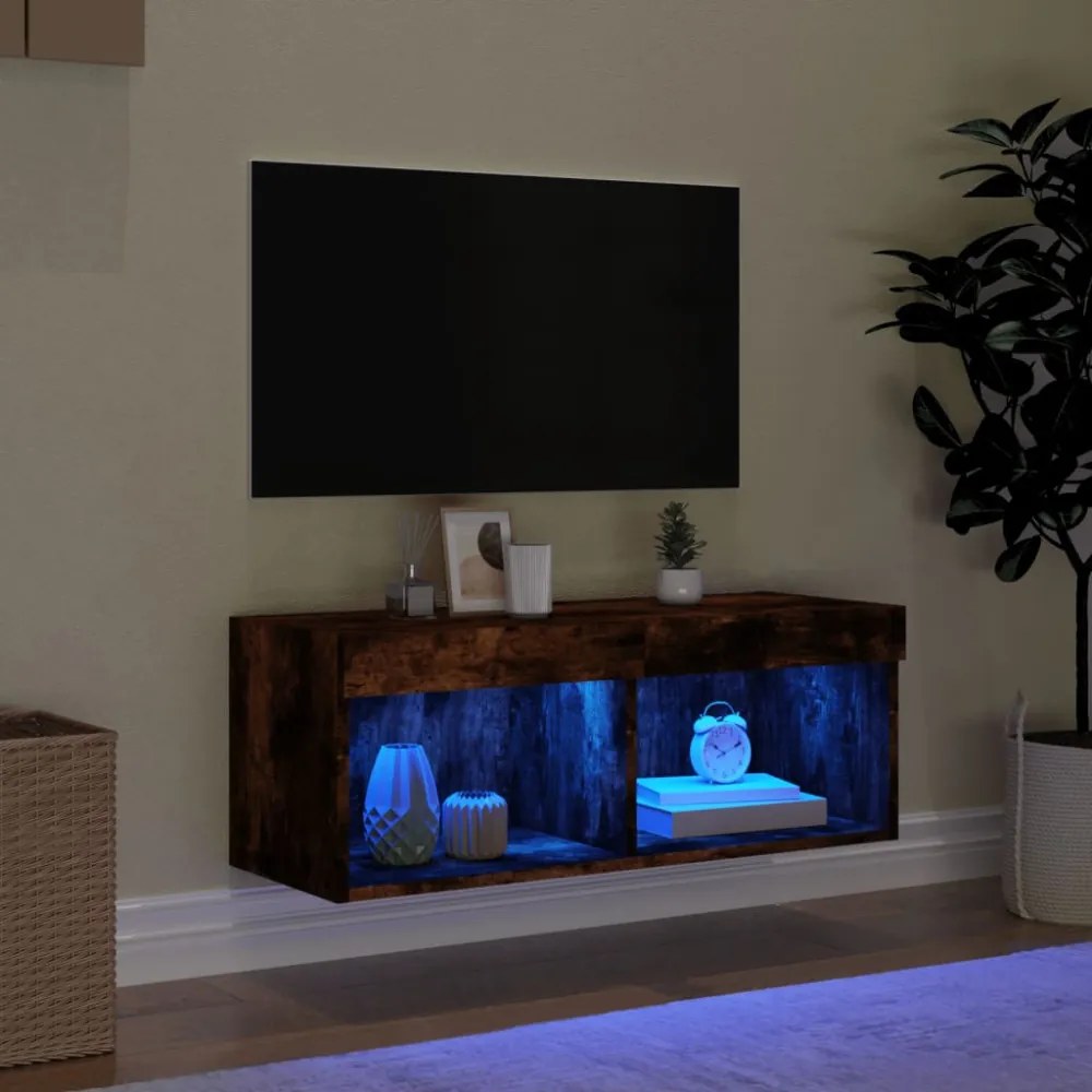 füstös tölgy színű TV-szekrény LED-világítással 80 x 30 x 30 cm