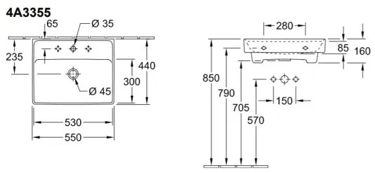 Villeroy & Boch 4A335501 - Függesztett mosdó COLLARO 55x44 cm kerámia/fehér