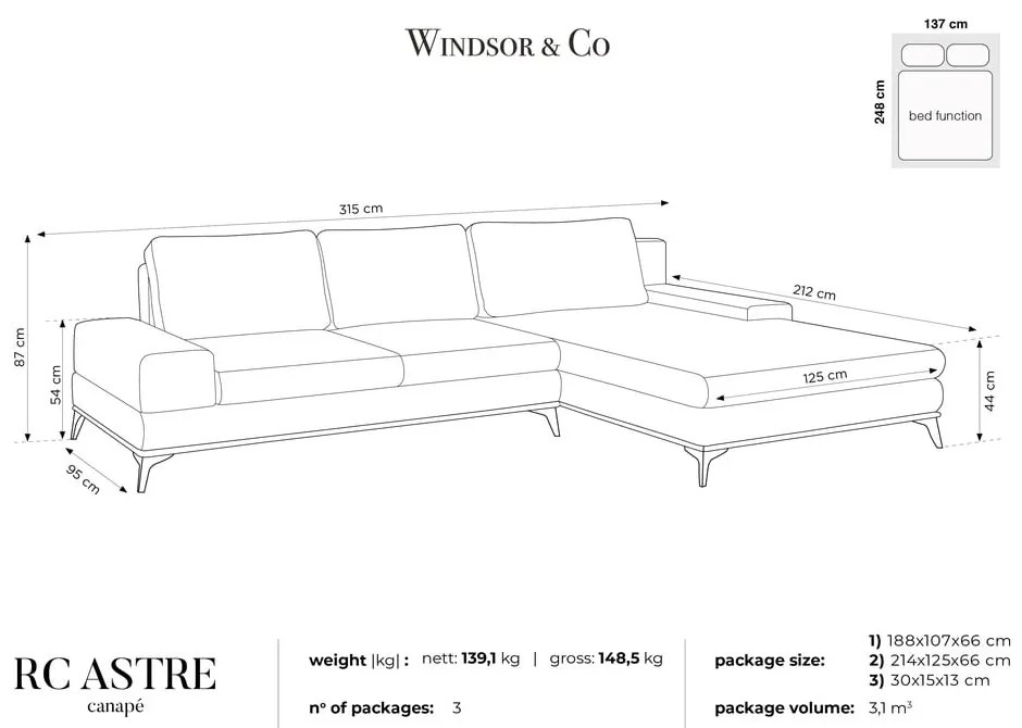 Planet üvegzöld kinyitható sarokkanapé, jobb oldali - Windsor &amp; Co Sofas