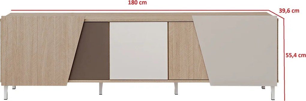 Miraza TV szekrény 180 cm - skandináv halszálka / bézs / fehér / barna