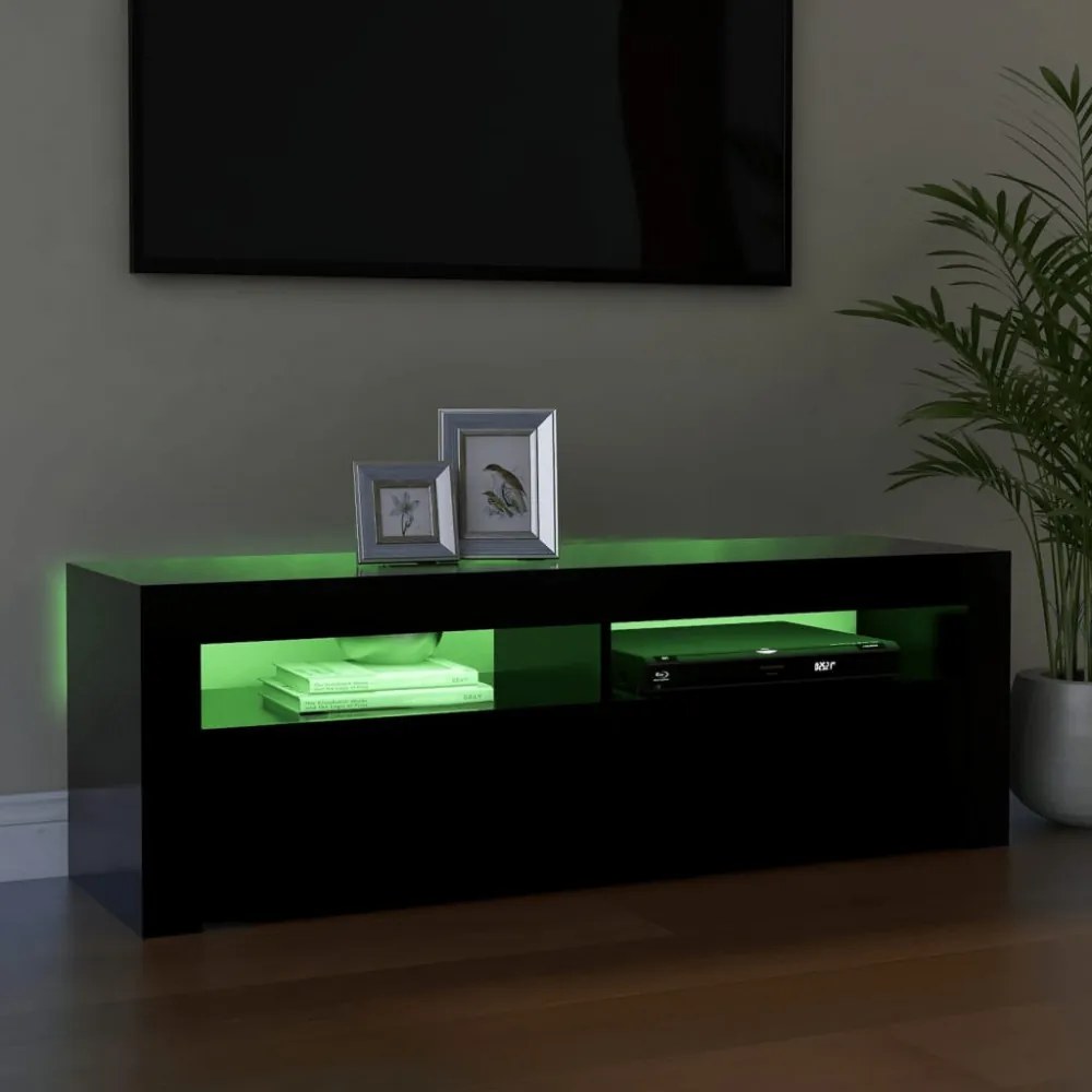 fekete TV-szekrény LED-világítással 120 x 35 x 40 cm