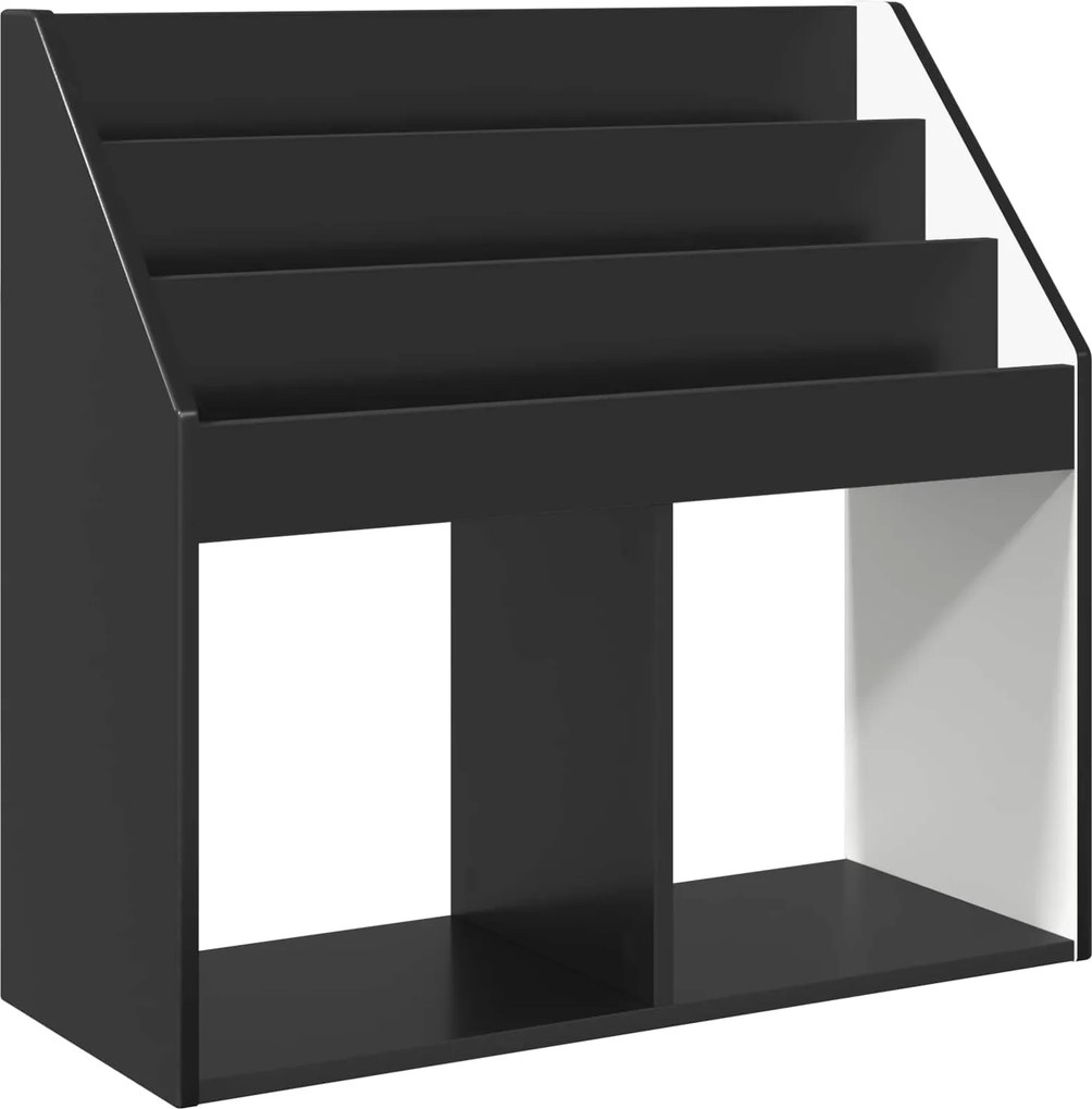vidaXL Gyerek Könyvespolc tárolóval Fekete 72,5 x 29,5 x 69 cm Faanyag