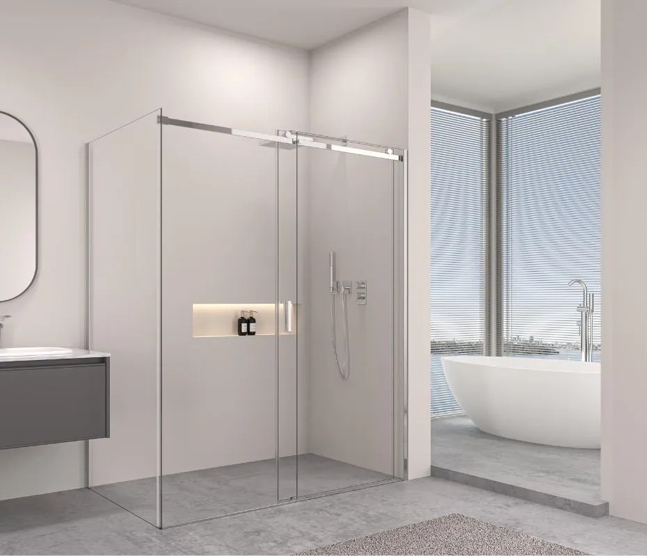Erga Lynn, tolóajtós zuhanykabin 120 (ajtó) x 120 (fal) x 195 cm, 8mm átlátszó üveg, króm profil, ERG-V02-LYNN-D120G120-CL-CR
