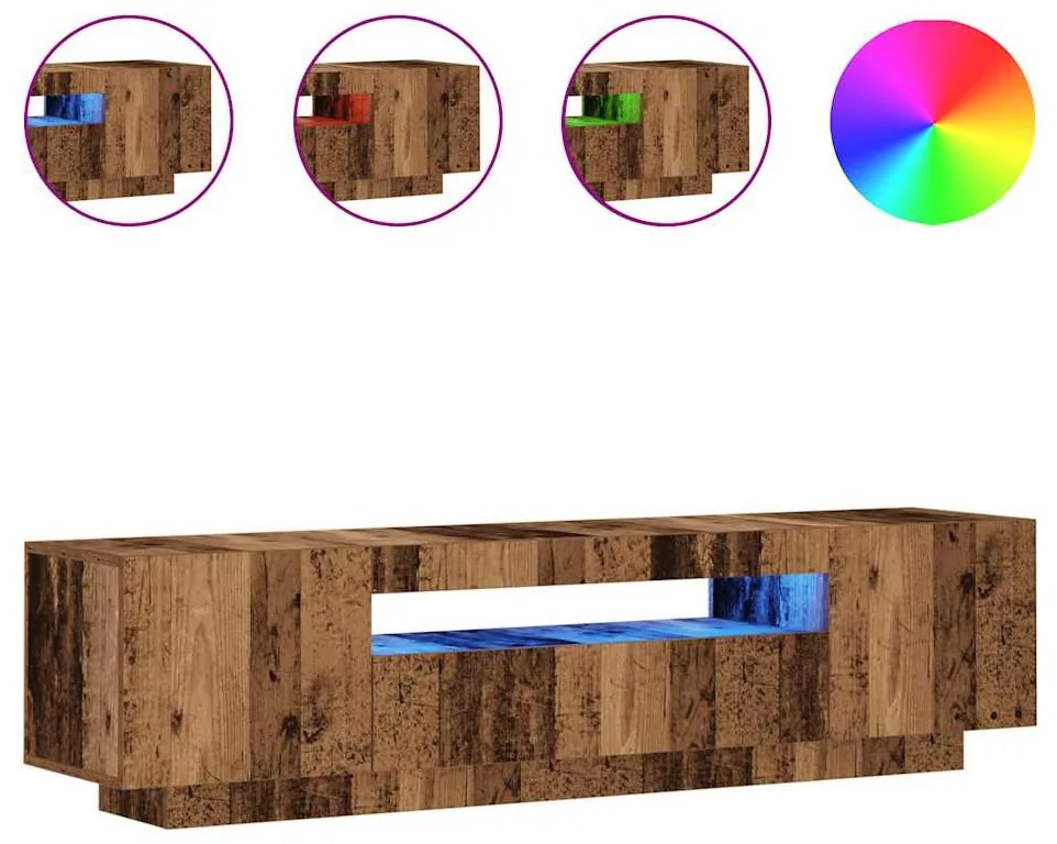antik fa színű szerelt fa TV-szekrény LED-ekkel 160x35x40 cm