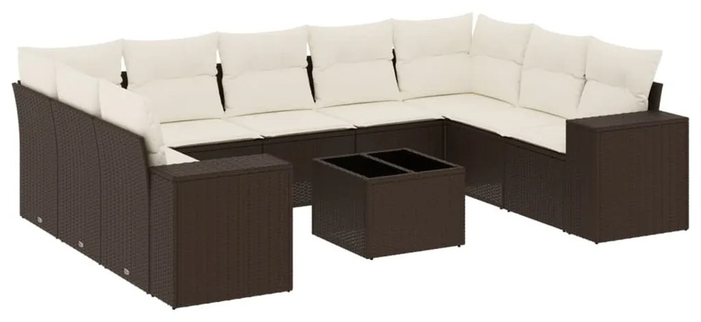 10 részes barna polyrattan kerti ülőgarnitúra párnákkal