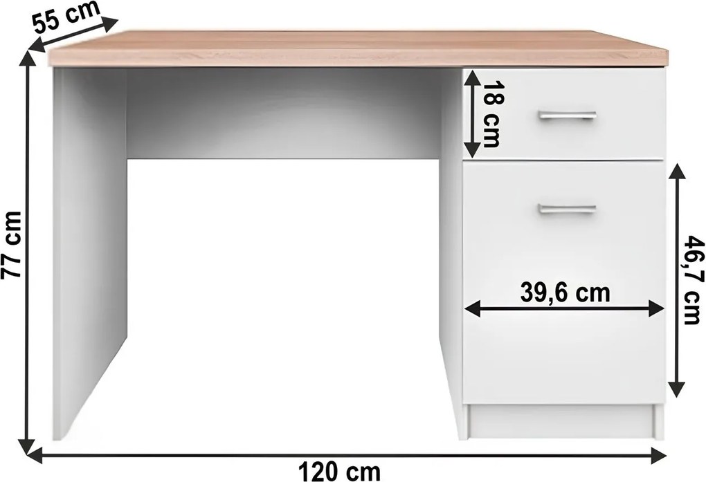 PC asztal 1d1s, DTD laminált, fehér/tölgy sonoma, TOPTY TYP 09