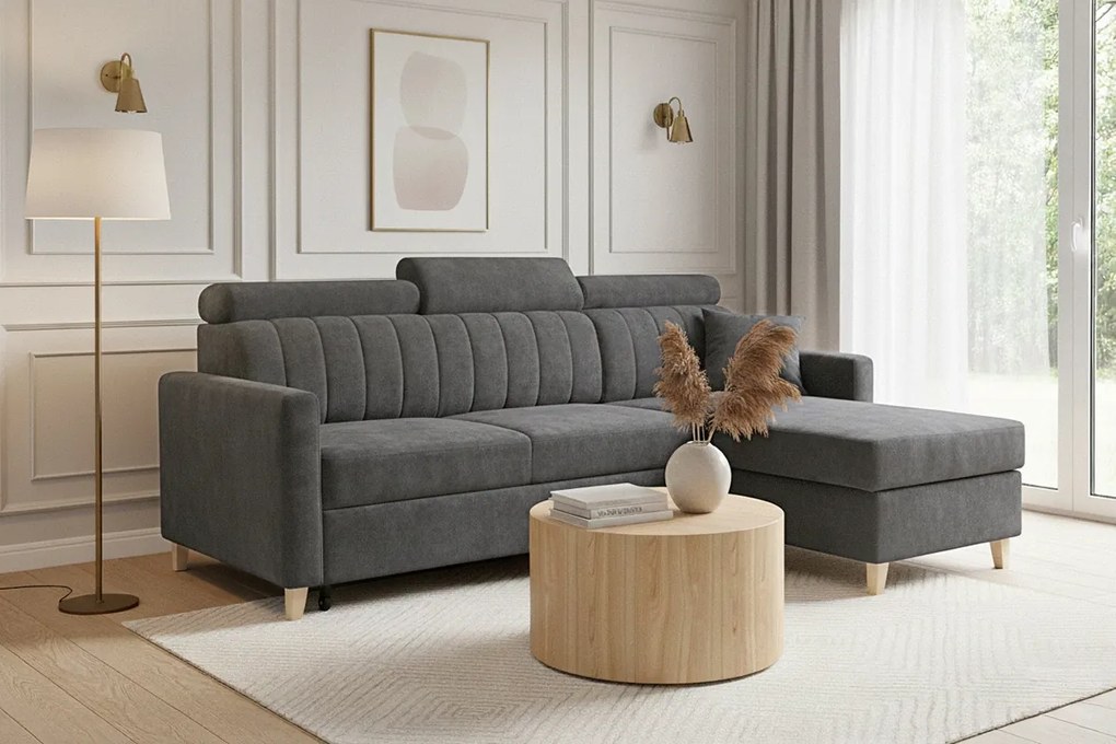 Vario sarokkanapé ágyfunkcióval univerzális jobb/bal oldali - szürke zsákszövet Wind 89