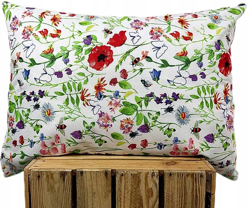 Párnahuzat pamut Prémium színes virágok rét pipacs rovarok 1472 50x60