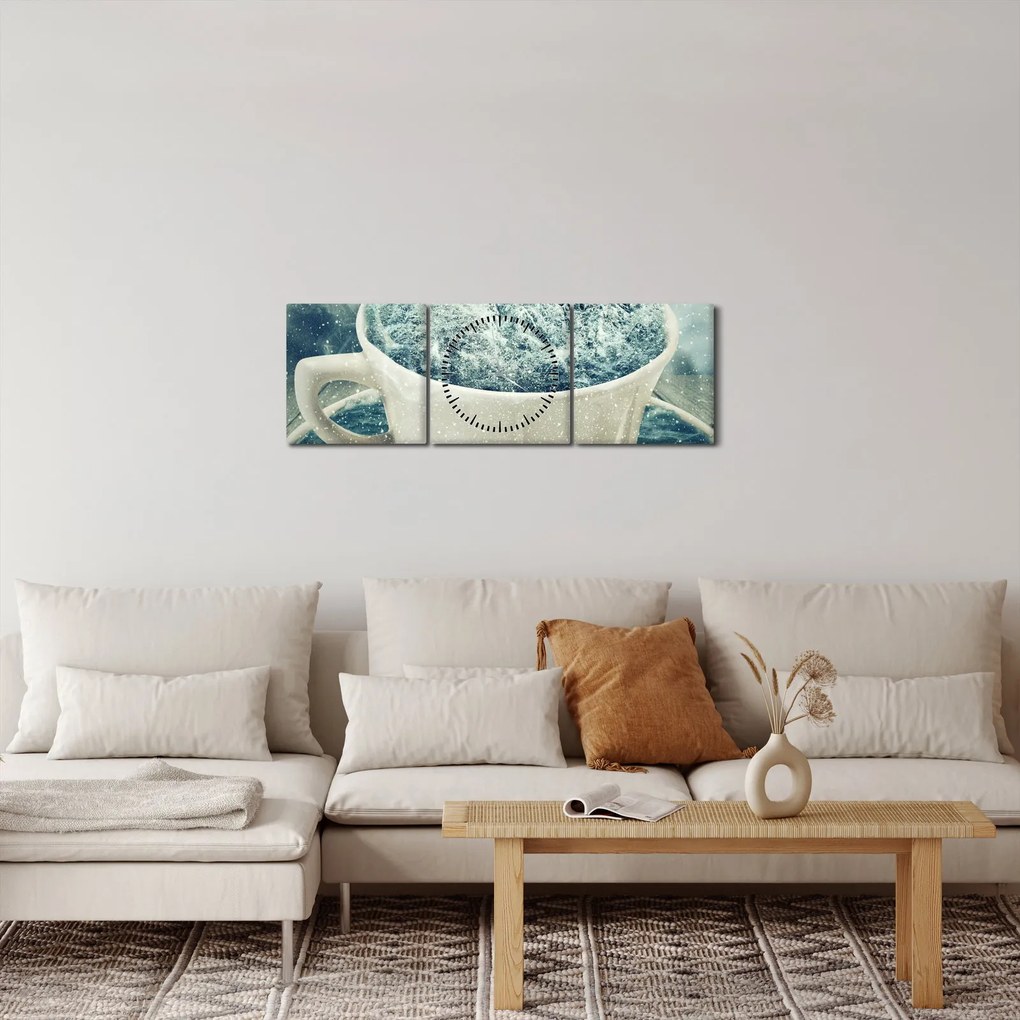 Kép - Téli világ egy bögrében (órával) (90x30 cm)