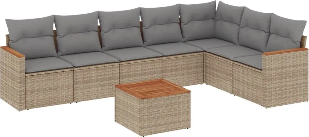 vidaXL 8 részes bézs polyrattan kerti ülőgarnitúra párnával