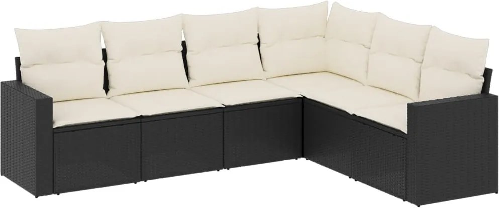 vidaXL 6 részes fekete polyrattan kerti ülőgarnitúra párnákkal
