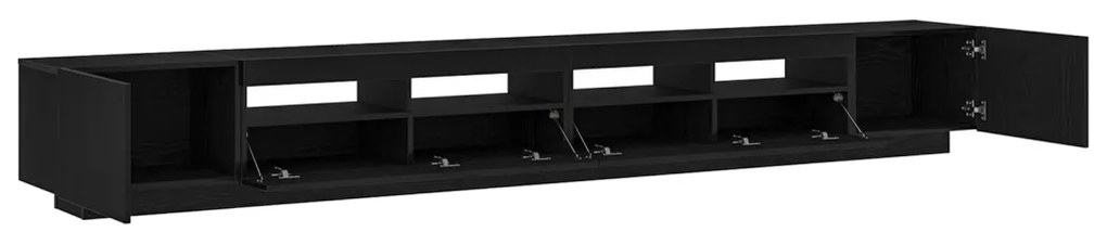 TV állvány LED világítással, fekete tölgyből, 300x35x40 cm, mérnöki fa