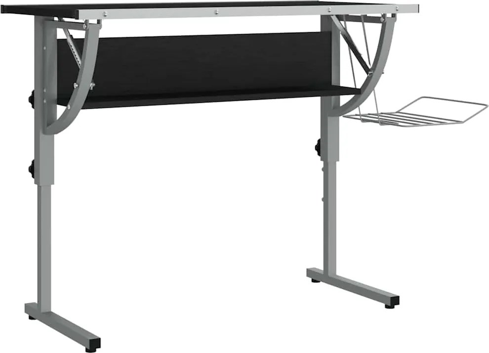 vidaXL fekete-szürke szerelt fa és acél íróasztal 110x53x(58-87) cm