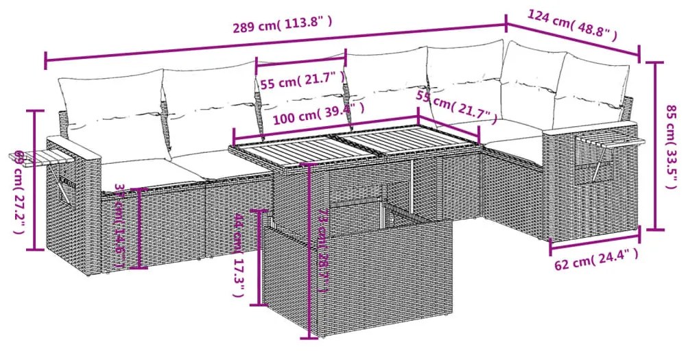 7 részes szürke polyrattan kerti ülőgarnitúra párnákkal