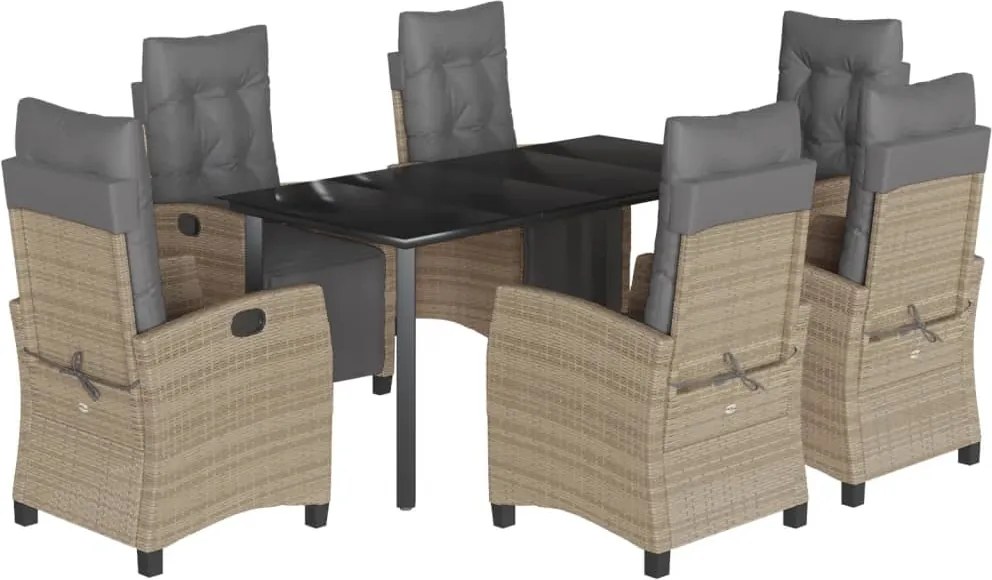 vidaXL 7 részes vegyes bézs polyrattan kerti étkezőgarnitúra párnákkal